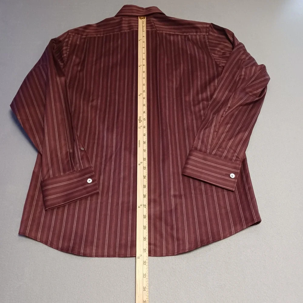 Banana Republic Dress Shirt Mens L Burgundy Striped Long Sleeve 100% Cot 16-16.5